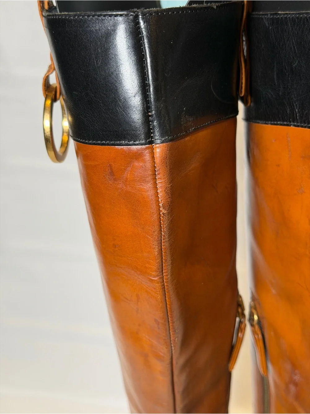 Vintage Dolce & Gabbana Black & Tan Leather Pointed Toe Knee High Boots IT 36 6